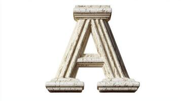 letter A, composed of intricately designed antique columns, stands out against a clear white background, merging classical architecture with modern aesthetics. photo