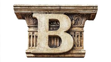 beautifully crafted letter B showcases a stunning antique column texture, reflecting a blend of artistic design and historical significance, set against a clean white backdrop. photo