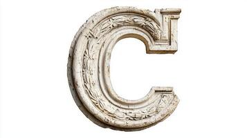 beautifully crafted letter C featuring an intricate antique column texture is showcased against a clean white background, highlighting its artistic details. photo