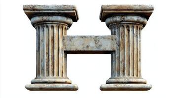 exquisite representation of the letter H designed with detailed antique column textures that evoke the grandeur of classical architecture against a soft white backdrop. photo