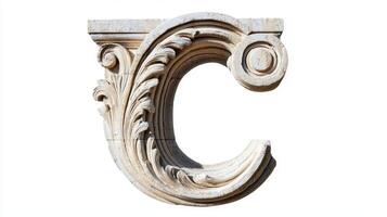 artistic representation showcases the letter C designed with intricate antique column textures. Set against a stark white backdrop, it accentuates beauty and craftsmanship. photo