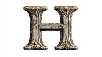 antique letter H presents an elegant design featuring a detailed column texture that evokes a sense of history and artistry set against a clean white backdrop. photo