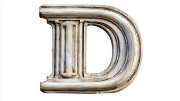 vintage letter D, designed with a detailed antique column texture, rests elegantly against a clean, white backdrop, showcasing its unique character and craftsmanship. photo