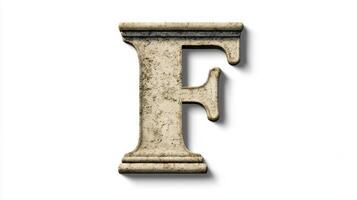 letter F stands prominently, crafted with an antique column texture that conveys a sense of history and artistry against a crisp white backdrop. This piece exemplifies unique design. photo