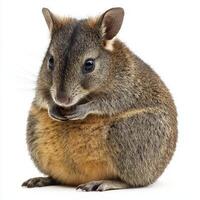 delightful pademelon relaxes with its short limbs tucked in, displaying a rounded body and soft fur, creating a heartwarming portrayal. photo