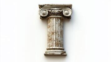 ornate letter I fashioned from a beautifully textured antique column, highlighted against a clean white background, exuding timeless charm and sophistication. photo