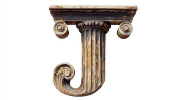 letter J features an intricate antique column texture that radiates elegance. This unique design adds a classic feel suitable for various artistic endeavors. photo