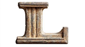 beautifully crafted letter L featuring an antique column texture stands prominently against a stark white background, embodying elegance and history in design. photo