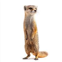 yellow mongoose stands erect, displaying its slender form and lively expression photo