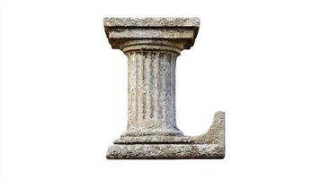 striking letter L, inspired by an antique column design, features detailed textures that highlight its historical elegance against a pure white backdrop, perfect for artistic displays. photo