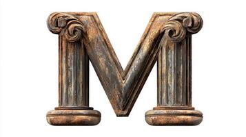 letter M stands proudly, showcasing intricate antique column details, exuding classical sophistication against a clean, white background, inviting appreciation for design. photo