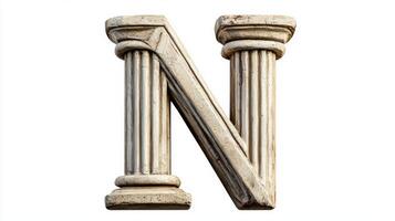 letter N emerges boldly, embodying a classic antique column texture, perfectly juxtaposed with a clean white backdrop, reflecting artistry and history. photo