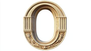 striking letter O showcases intricate antique column details, exuding elegance and timelessness, set against a pristine white backdrop perfect for artistic presentations. photo