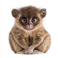 adorable bushbaby sits in a charming pose, its wide eyes filled with curiosity and wonder. The intricate details of its soft fur create a delightful focal point. photo