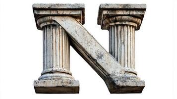 antique letter N, fashioned in a unique column style, showcases exquisite textures and details reminiscent of classical architecture, set against a clean white background. photo
