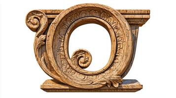 antique letter Q is intricately designed with a column-inspired texture, reflecting craftsmanship and elegance against a clean white background for striking visual appeal. photo