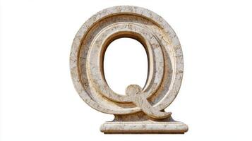 letter Q stands prominently, featuring an ornate antique column texture. Its unique design and isolated setting invite appreciation of this artistic representation of the alphabet. photo
