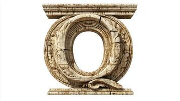 exquisite antique letter Q stands out with its detailed column texture, evoking a sense of historical artistry against a clean, white background, perfect for any creative project. photo