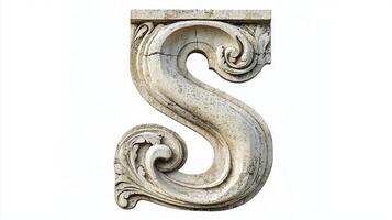 antique letter S, finely crafted with ornate column detailing, stands out against a pristine white background, evoking sophistication and timeless artistry. photo
