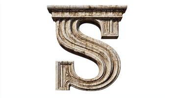 elegant letter S, crafted with an antique column texture, stands prominently against a white background, showcasing its detailed artistry and historical charm. photo