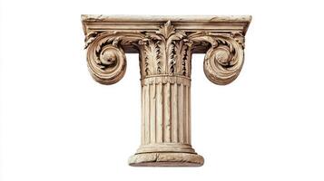 artwork features a beautifully detailed letter T created from an antique column design. The textured surface highlights intricate patterns and classic architectural elements. photo