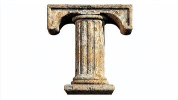 antique letter T showcases a beautifully textured column design against a pristine white backdrop, creating a striking and elegant visual perfect for artistic endeavors. photo