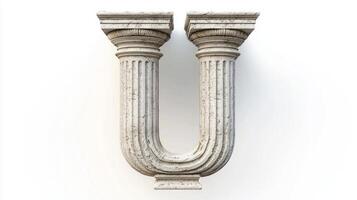 artistic representation features the letter U shaped from an antique column texture. Its intricate design evokes a sense of timeless elegance, highlighting craftsmanship. photo