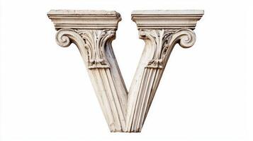 Delve into a stunning representation of the letter V, crafted with an elaborate antique column texture, perfect for artistic projects and design inspiration. photo