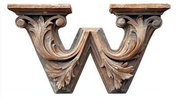 striking letter V features intricate antique column textures, carefully crafted to highlight its unique design against a pristine white background. Perfect for artistic endeavors. photo