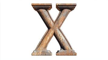 beautifully crafted letter X features an antique column texture, highlighting intricate details against a pristine white backdrop, evoking classical artistry and elegance. photo