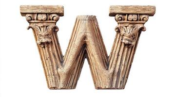 antique letter W stands tall, showcasing intricate column textures that reflect classical architecture. Its elegant design invites artistic exploration and unique styling. photo