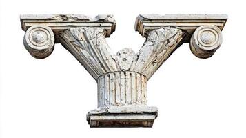 artistic rendering of the letter Y showcases intricate antique column details, beautifully isolated against a pure white backdrop, perfect for design inspiration. photo