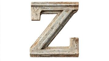 striking letter Z showcases an antique design featuring rich textures reminiscent of ancient columns. Set against a clean white backdrop, it emphasizes artistry and character. photo