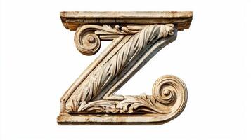 stunning letter Z showcases intricate antique column textures, beautifully highlighting craftsmanship against a clean white backdrop, perfect for creative endeavors and design inspiration. photo