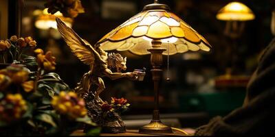 artist meticulously paints detailed miniature models surrounded by tools and materials while a warm desk lamp enhances the cozy atmosphere. photo