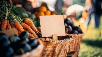 Stalls filled with fresh organic vegetables are displayed under the sun while visitors explore the market enjoying the lively atmosphere and local produce. photo