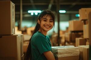 Community members joyfully organize food and supplies at a local food bank fostering camaraderie and support in an inviting indoor setting. photo