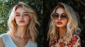 portraits highlight the juxtaposition of a womans real life appearance versus her stylized social media persona revealing differences in authenticity and self presentation. photo