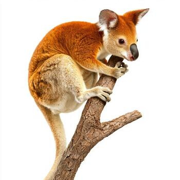 tree kangaroo clings expertly to a branch, revealing its vibrant fur and impressive long tail as it navigates its arboreal habitat with agility. photo