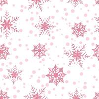 Pink snowflakes and polka dots creating a seamless pattern on a white background. illustration. Perfect for winter-themed designs and festive decorations vector
