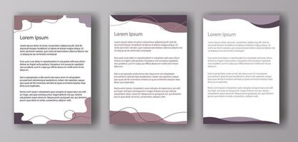 Three different document templates featuring wave designs at the top and bottom, each with Lorem Ipsum placeholder text. Concept of mockup and template vector