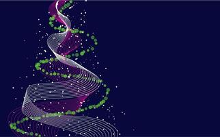 An abstract Christmas tree design with colorful lines and green dots on a dark blue background. The image conveys a festive and modern concept. illustration vector
