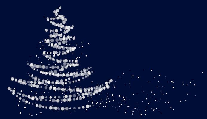 Abstract Christmas tree design made of bokeh lights forming a tree shape on a dark blue background. Concept of festive holiday season. illustration