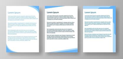 Three blue-themed document templates featuring Lorem Ipsum text. Modern and clean design on a gray background. Concept of document design templates, mockup a4 vector