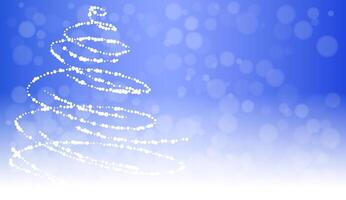 Abstract Christmas tree formed by white bokeh lights on a blue gradient background. The design creates a festive and modern Christmas concept. illustration vector
