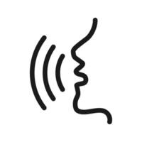 A black and white illustration of a person's face with a sound wave vector