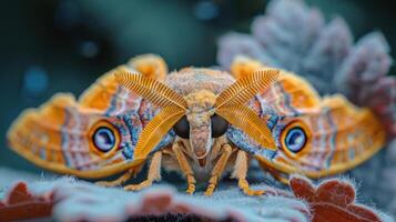 displays a close-up of two butterflies perched on a plant, with their wings fully extended and open. photo