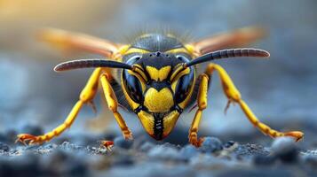 A bee with a colorful pattern on its body. photo