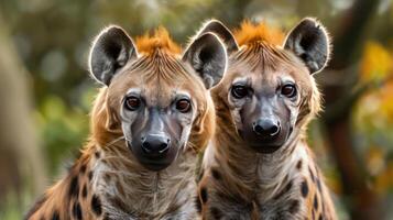 Two cheetahs with distinctive fur patterns, one with orange spots and the other without, photo