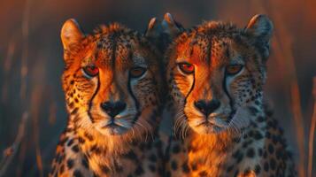 A captivating image of a cheetah displaying its majestic profile, reflected in the mirrored image. photo